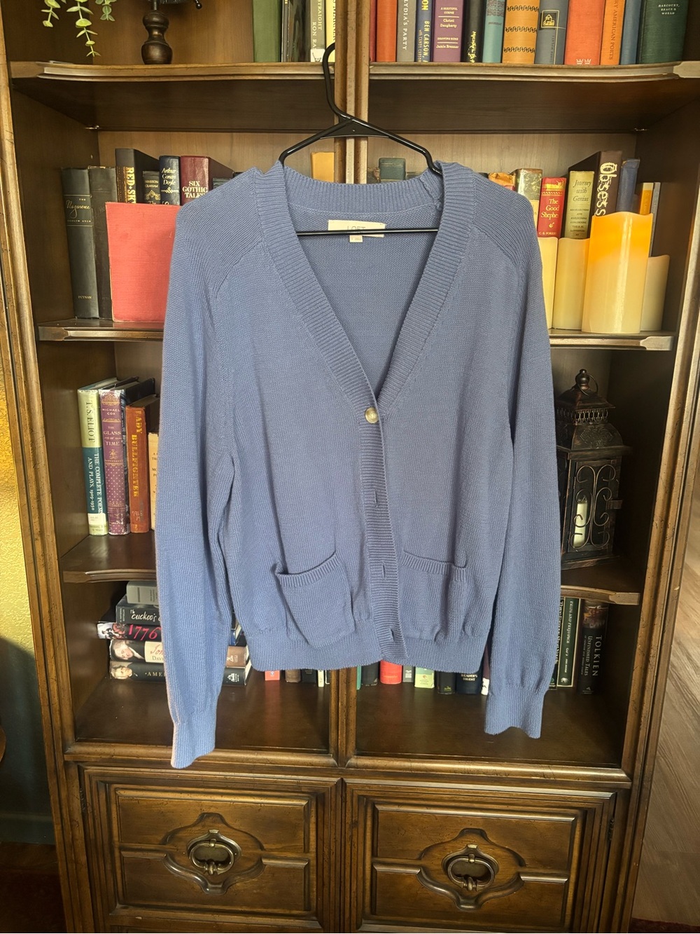 Light Blue LOFt V-Neck Women’s Cardigan Sweater, collegiate, office, leisure.